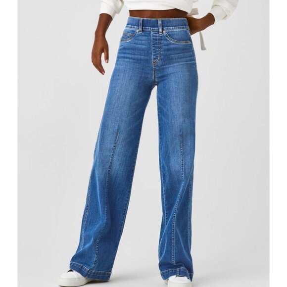 SPANX Women's Seamed Front Wide Leg Jeans in Vintage Indigo Blue - Picture 1 of 7